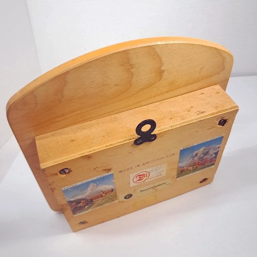 Vintage Befag music box Wood toilet paper holder floral Switzerland Rapsodie Sue
